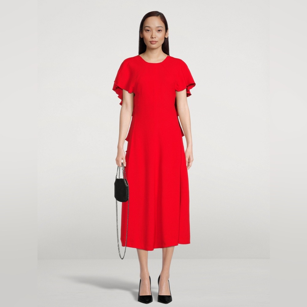 Victoria Beckham red ruffle draped midi dress